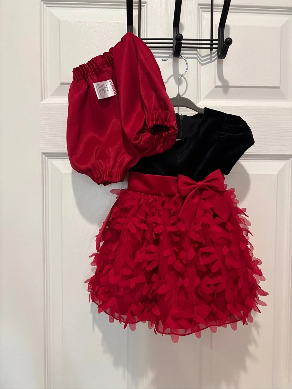 Black Velvet Top Red Petal Skirt Holiday Dress